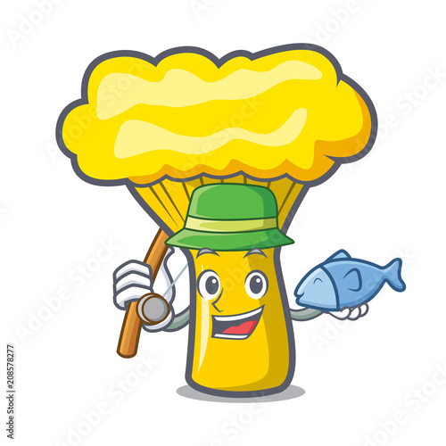 Fishing chanterelle mushroom mascot cartoon