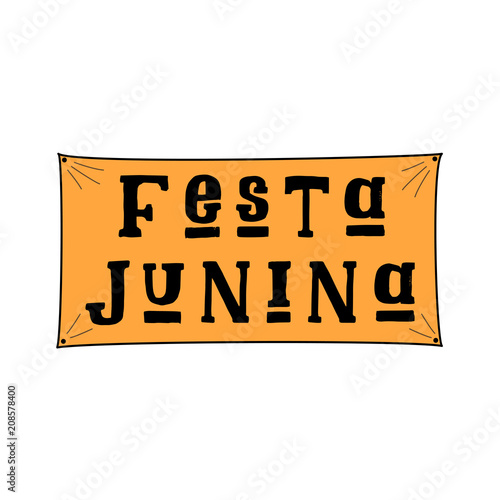 Festa Junina (June Festival in Portuguese language) Illustration on white Background. Brazil June Festival Design for Greeting Card, Invitation or Holiday Poster. Vector.