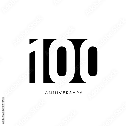 One hundred anniversary, minimalistic logo. One hundredth years, 100th jubilee, greeting card. Birthday invitation. 100 year sign. Black negative space vector illustration on white background.