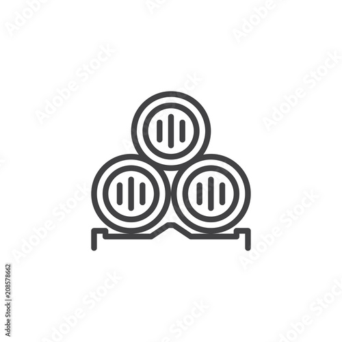 Wine barrel outline icon. linear style sign for mobile concept and web design. Three beer barrels simple line vector icon. Symbol, logo illustration. Pixel perfect vector graphics