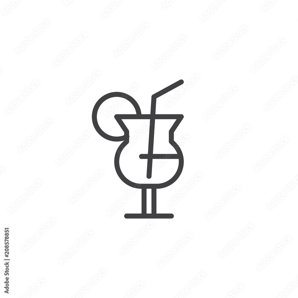 Cocktail glass outline icon. linear style sign for mobile concept and web design. Fresh drink with lemon and straw simple line vector icon. Symbol, logo illustration. Pixel perfect vector graphics Cocktail glass outline icon. linear style sign for mobile concept and web design. Fresh drink with lemon and straw simple line vector icon. Symbol, logo illustration. Pixel perfect vector graphics