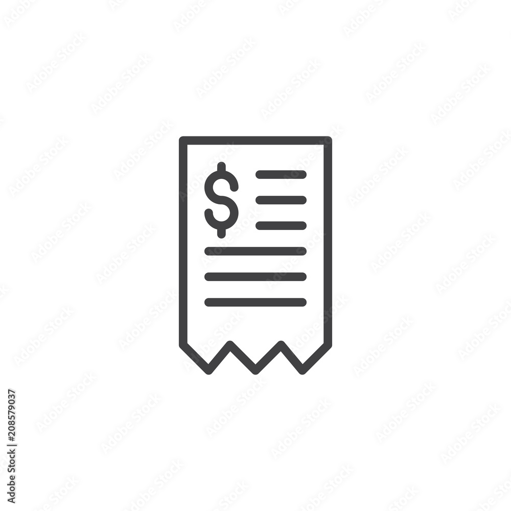 Dollar bill outline icon. linear style sign for mobile concept and web design. Invoice simple line vector icon. Symbol, logo illustration. Pixel perfect vector graphics Dollar bill outline icon. linear style sign for mobile concept and web design. Invoice simple line vector icon. Symbol, logo illustration. Pixel perfect vector graphics