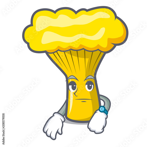 Waiting chanterelle mushroom mascot cartoon