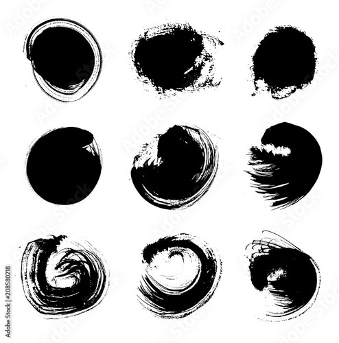 Korean, Chinese, Japanese ink brush strokes. Collection of Oriental design elements