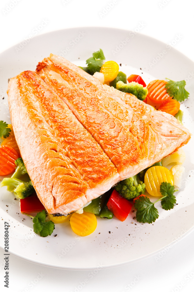 Roasted salmon steak and vegetables Roasted salmon steak and vegetables