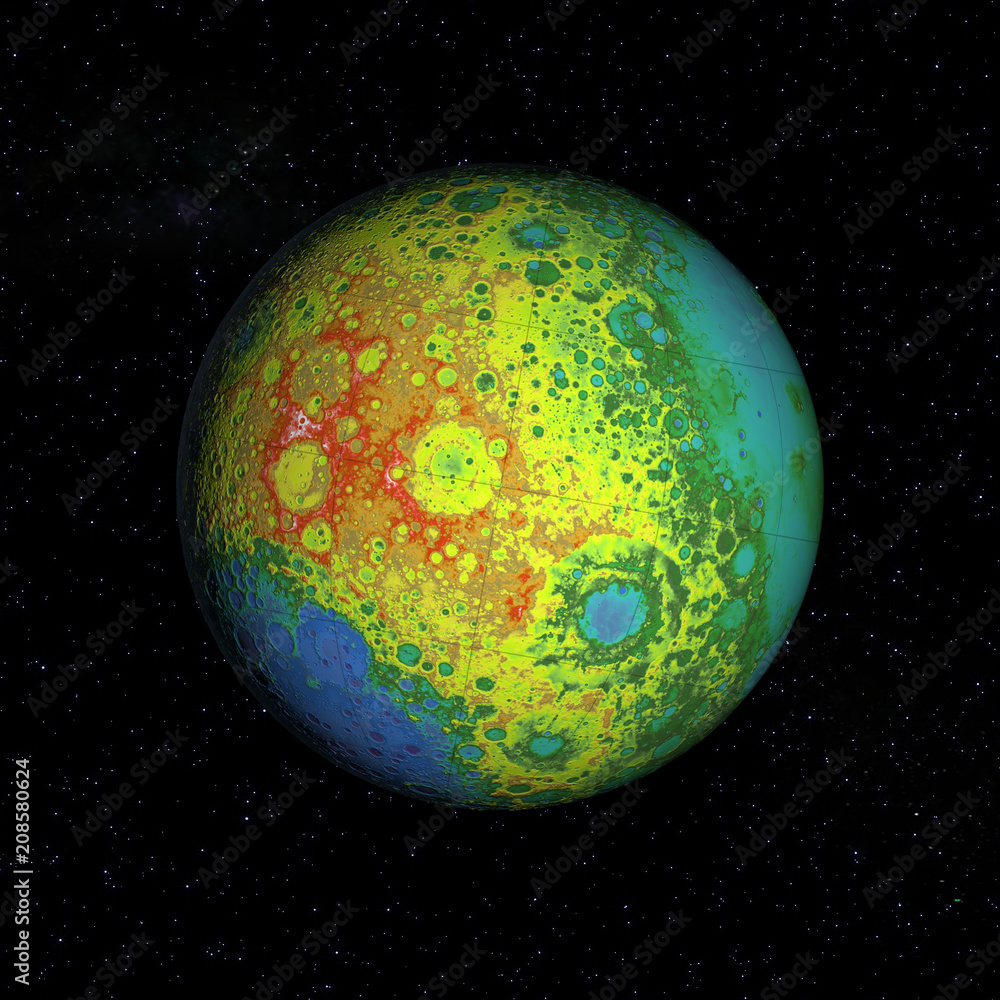 Obraz premium LOLA lunar topography globe. Topographic map. Elements of this image furnished by NASA's Goddard Space Flight Center Scientific Visualization Studio.