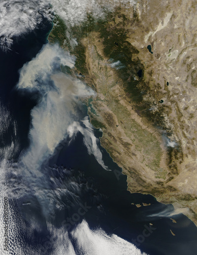 Satellite view of the wildfires in California.Elements of this image furnished by NASA.