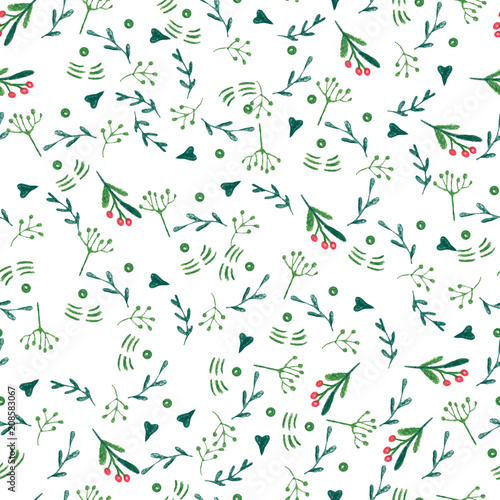 Pattern green . For fabric, invitations, cards. Small herbs, summer motif.