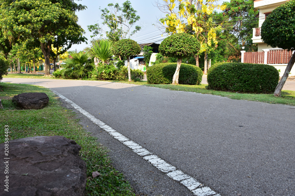 Obraz premium The road for walker or runner exercises in public park. There is suitable environment for healthy people.