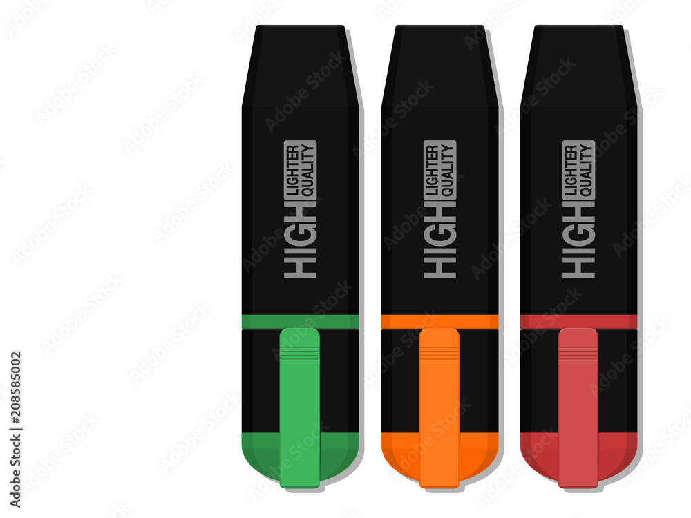 set of closed highlight marker on transparent background set of closed highlight marker on transparent background