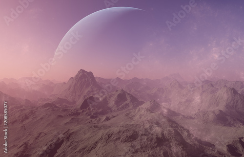 Fototapeta Naklejka Na Ścianę i Meble -  3d rendered Space Art: Alien Planet - A Fantasy Landscape
