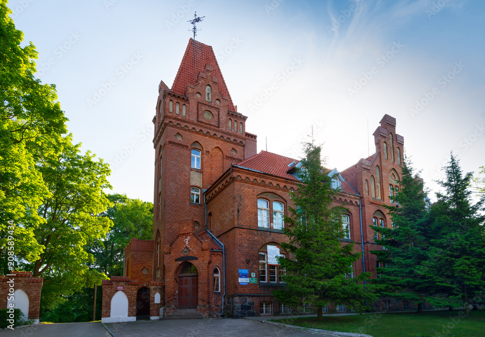 Olecko; Poland -  May 20, 2018: Built in1897 neo-gothic building of the poviat starosty.