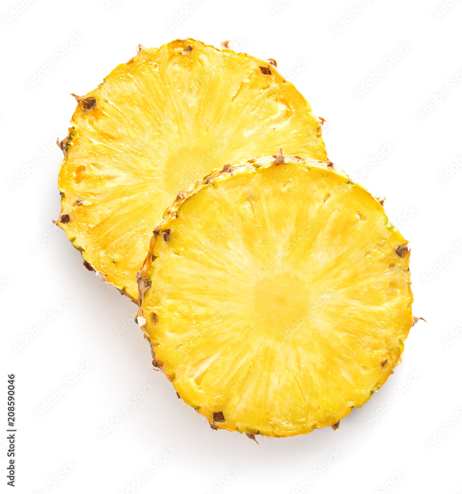 two slice of ripe pineapple isolated on white background two slice of ripe pineapple isolated on white background