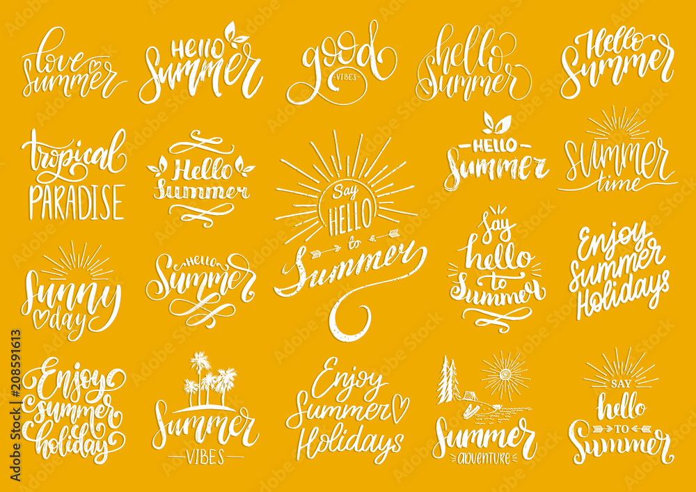 Premium Vector  Hand lettering with summer motivational phrases and  sketches vector set of calligraphy inspirational quotes collection