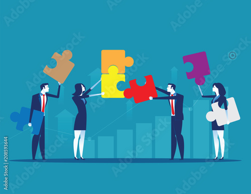 Solutions. Business team and partner working together. Concept business business vector illustration, Flat business cartoon design, Achievement, presentation.