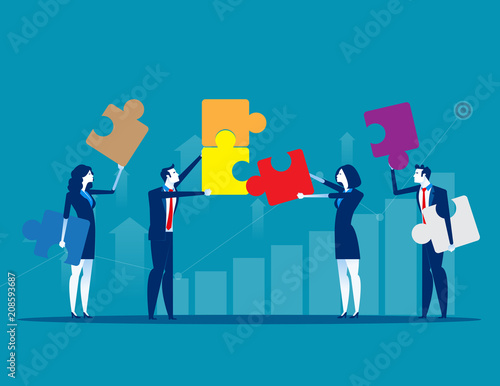 Solutions. Business team and partner working together. Concept business business vector illustration, Flat business cartoon design, Achievement, presentation.