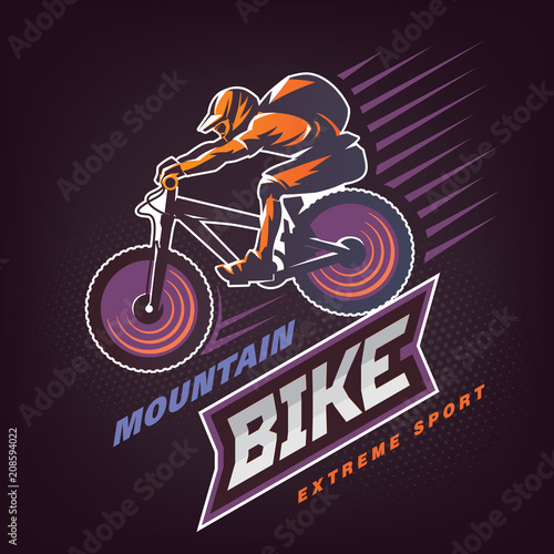 Mountain bike. Sport emblem on dark background