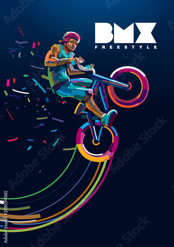 Fototapeta bmx. Biker in a jump. Poster in a digital painting.
