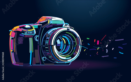 Photo camera. Banner in a digital painting