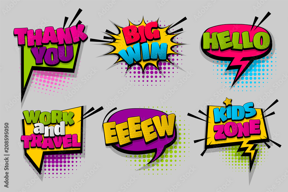 Set comic text speech bubble pop art