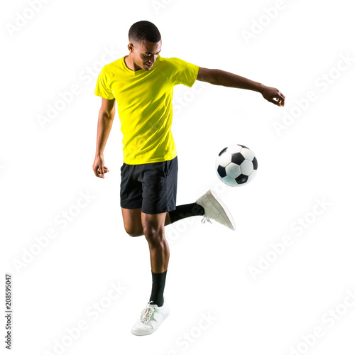 Soccer player man with dark skinned playing