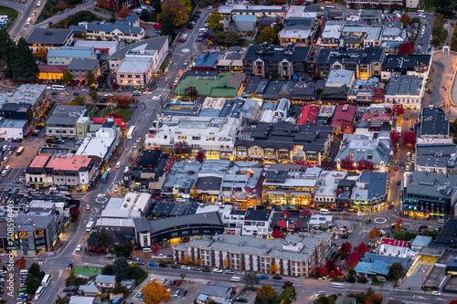 Long exposure photography, close-up, the traffic in Queenstown city during sunset time.