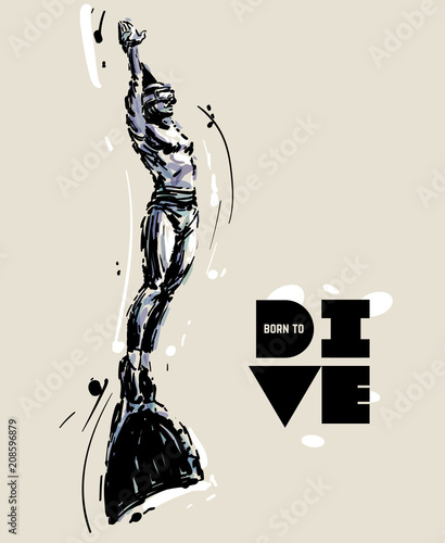 Diving. Sketch style vector illustration