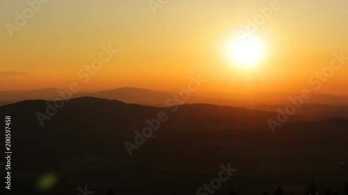 Sunset on hill from Kravi mountain, Czech landscape photo