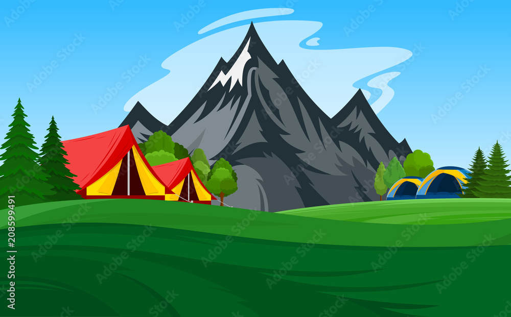 Vector mountain camping illustration Vector mountain camping illustration