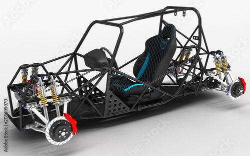 Fotografie The frame frame of the sports car is a buggy with the basic design elements of the suspension and the pilot's seat
