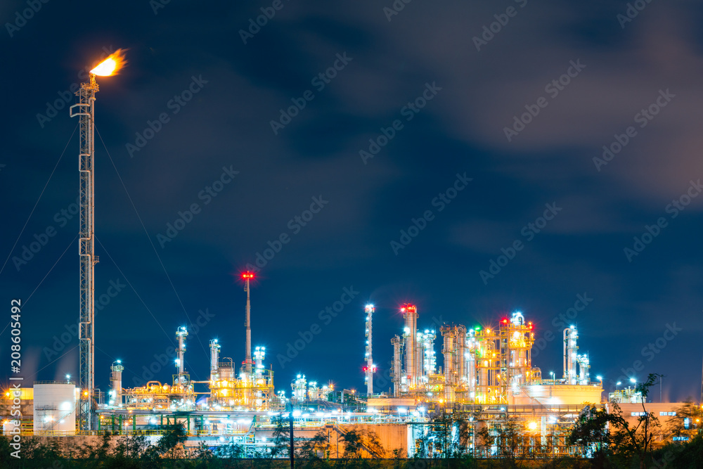 Oil and gas refinery plant area at twilight