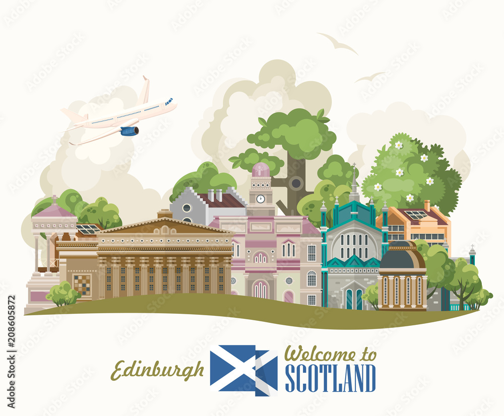 Scotland travel vector in modern style. Scottish landscapes