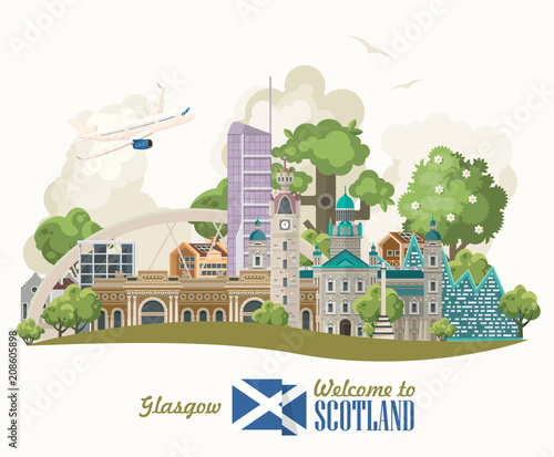 Scotland travel vector in modern style. Scottish landscapes