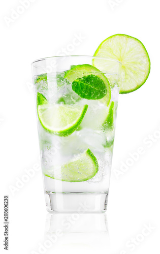 glass of cold lemonade isolated on white