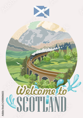 Scotland travel vector in modern style. Scottish landscapes