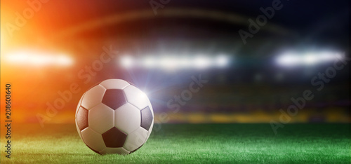 Football ball on the field of a world cup stadium - 3d rendering © Production Perig