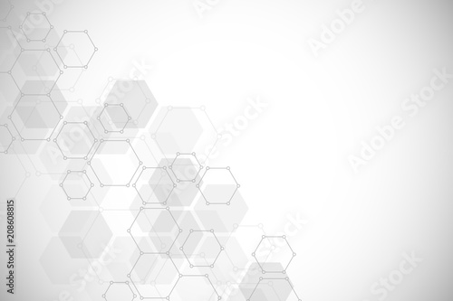Abstract geometric background. Hexagons design for medical, science and digital technology. Molecular structure and molecule dna.