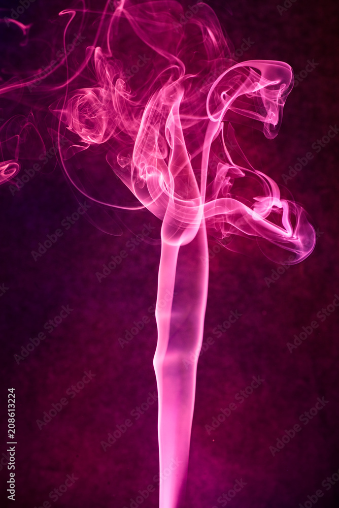 Purple smoke on colored background. Abstract fume swirls.