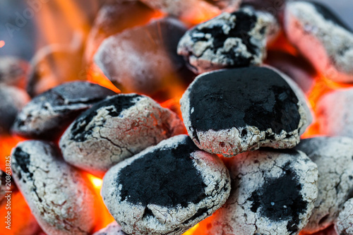 Fotografi Arranged coals (selective focus) ready for barbecue