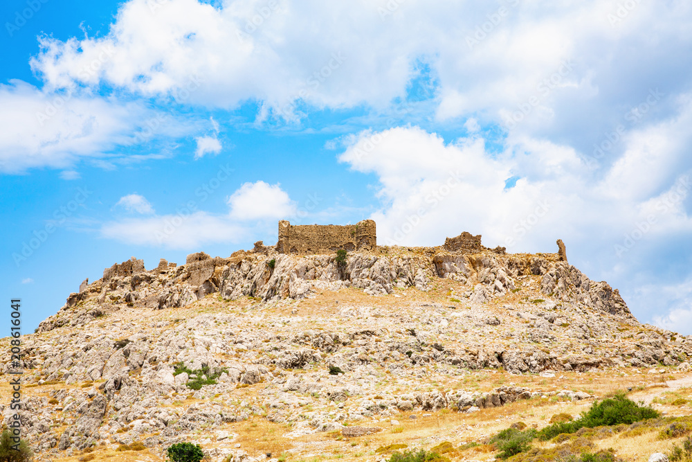 The medieval Feraklos Castle on Rhodes Island, Mediterranean Sea, Greece