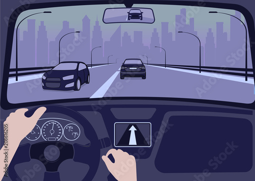 View of the road from the car interior vector illustration.