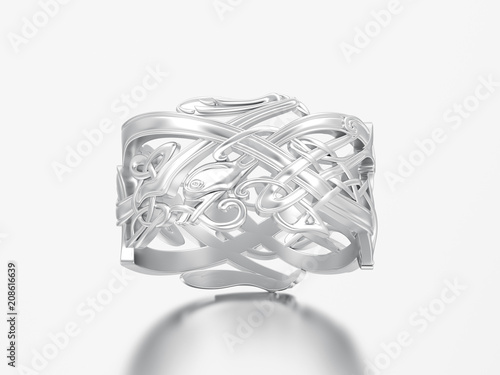 Fototapeta Naklejka Na Ścianę i Meble -  3D illustration exclusive silver engagement wedding band unique ring