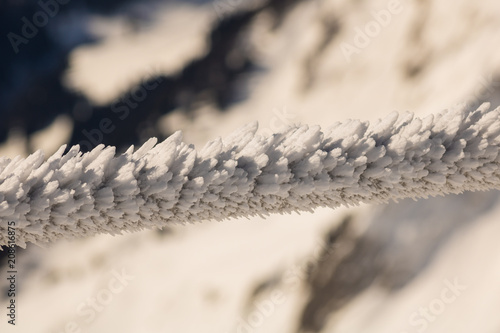 Frozen railing closeup