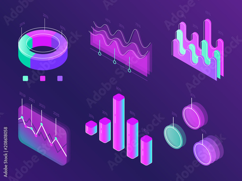 Business statistic digital infographic charts. Modern isometric info graph. Perfection percent column panel for website isometric concept set
