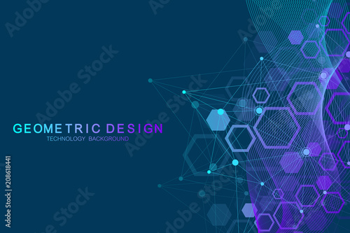 Scientific molecule background for medicine, science, technology, chemistry. Wallpaper or banner with a DNA molecules. Vector geometric dynamic illustration.