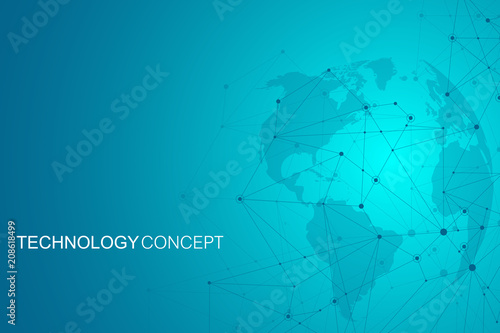 Global network connections with world map. Internet connection background. Abstract connection structure. Polygonal space background. Vector illustration.