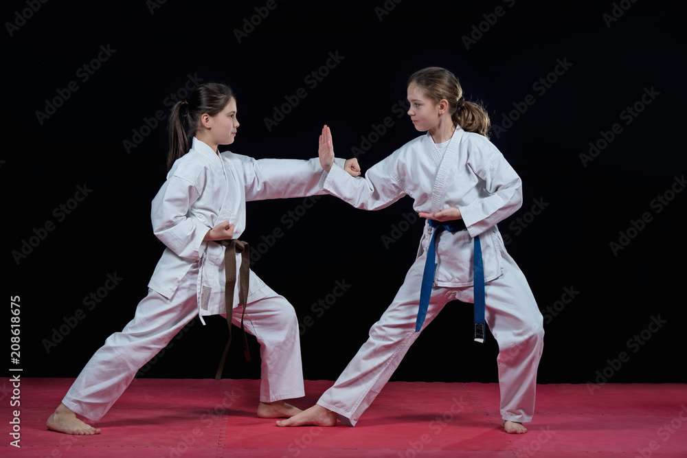 Children are training karate blows Children are training karate blows