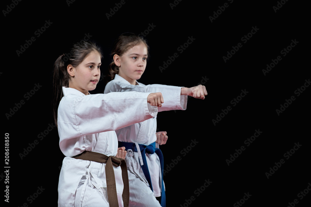 Children are training karate blows Children are training karate blows