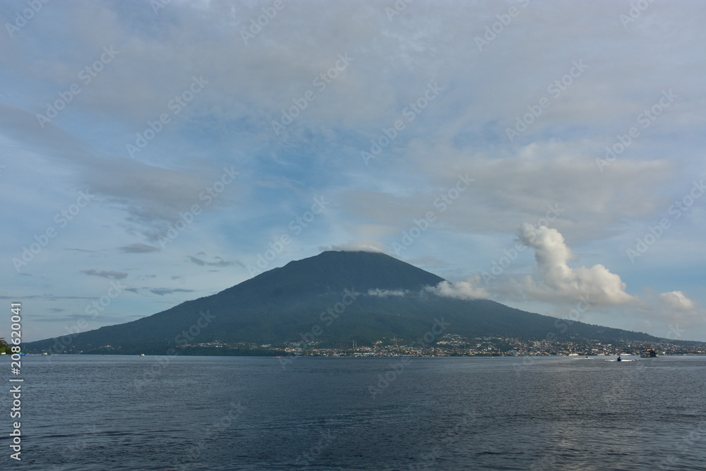 Mount Gamalama in the morning, view  from Tidore Island, Ternate island, North Maluku Indonesia