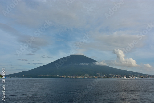 Mount Gamalama in the morning, view from Tidore Island, Ternate island, North Maluku Indonesia